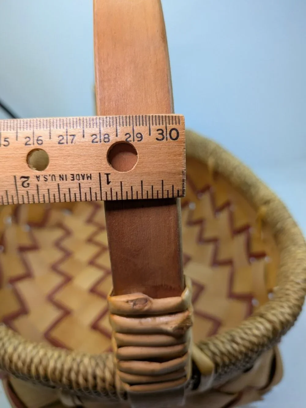 Vintage Mixed Media Decorative Basket Solid Wood Handle Nailed Construction